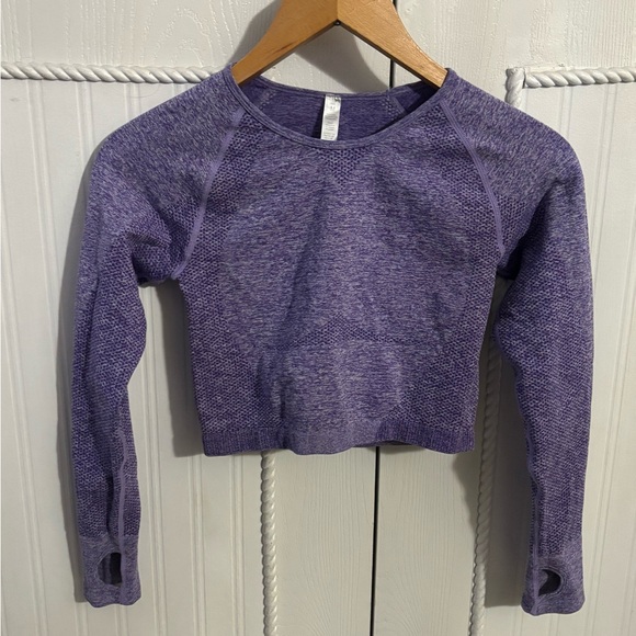 Long Sleeve Crop Top Gym Workout Shirt - Breathable - Medium - Purple - Picture 2 of 5